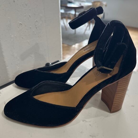 Soludos Collette Heels, Black Velvet D'Orsay Stacked Heels, Size 8.5, NWOT - Picture 3 of 7